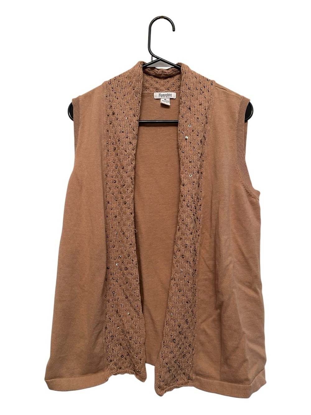 Vintage Y2K Hampshire Studios Brown Cotton Sleeveless Open-Front Beaded Vest XL